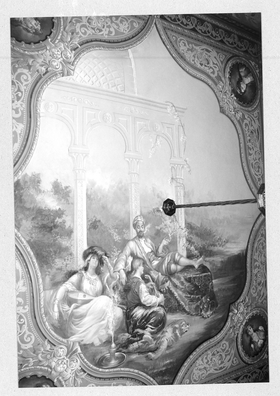 Turco che fuma, scena campestre con figure (dipinto, elemento d'insieme) di Palumbo G (sec. XX)