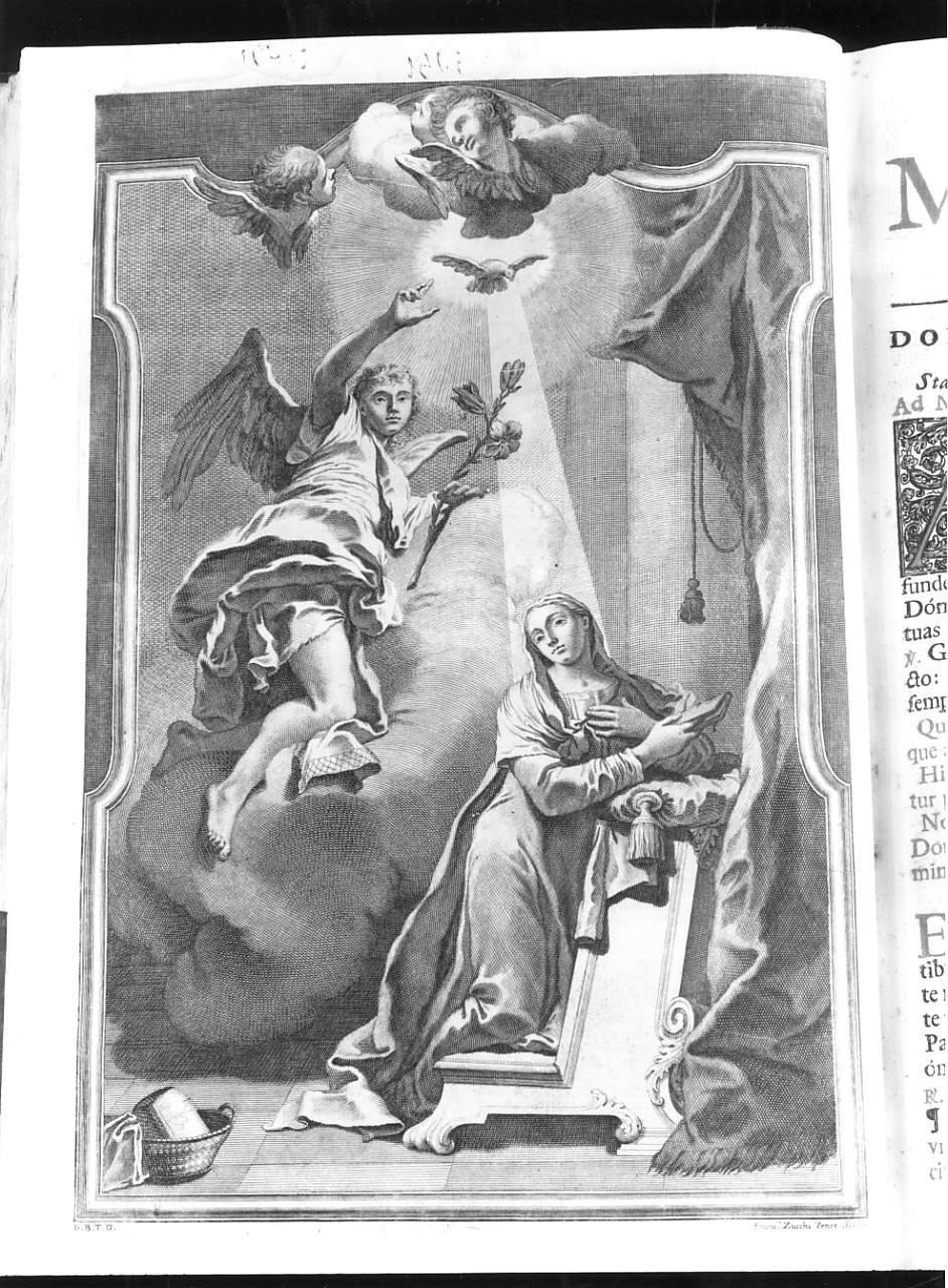 Annunciazione (stampa, elemento d'insieme) di Poleti Andrea, Tiepolo Giovanni Battista, Zucchi Francesco (sec. XVIII)