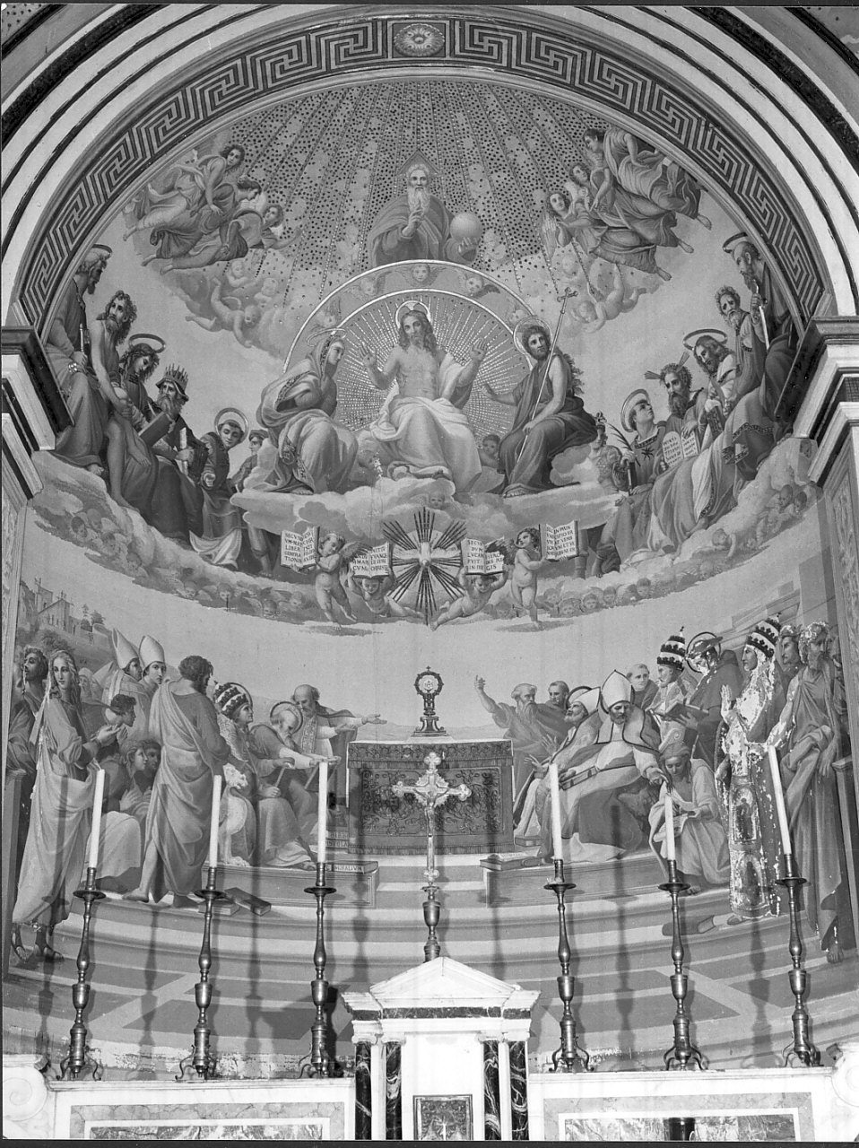 Disputa sul Sacramento, disputa sull'Eucaristia (dipinto, opera isolata) di Iuso Emilio (secondo quarto sec. XX)