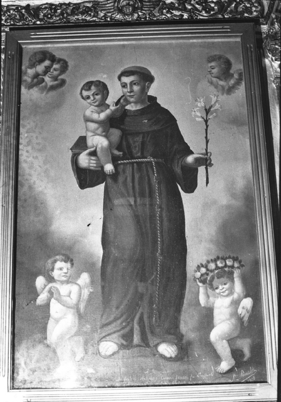 Sant'Antonio da Padova con il bambino (dipinto, opera isolata) di Rinaldi Raffaele (sec. XX)