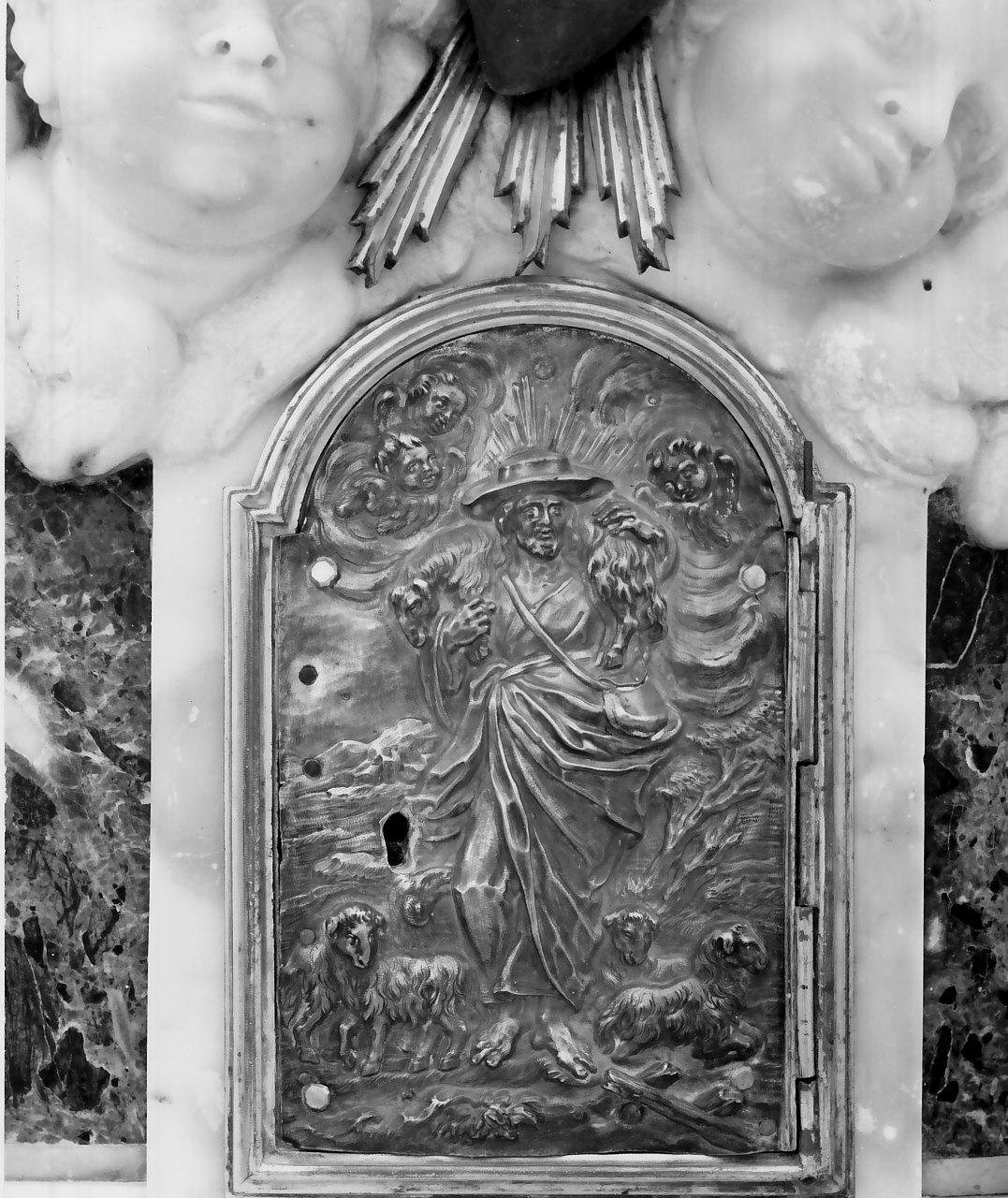 Buon Pastore (sportello di tabernacolo, elemento d'insieme) - bottega napoletana (prima metà sec. XVIII)