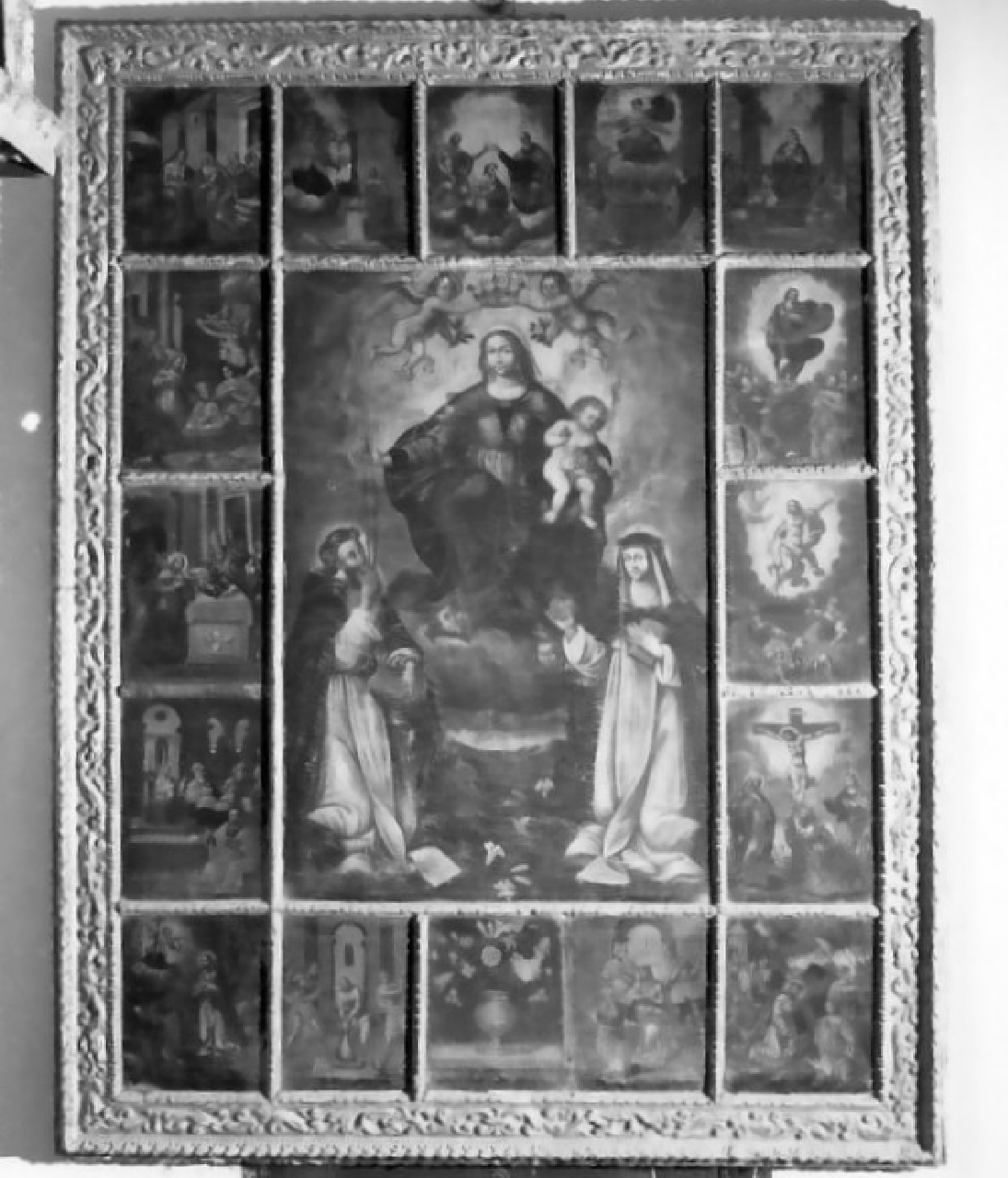 Madonna del Rosario con Santi domenicani e misteri del rosario (dipinto) - ambito napoletano (sec. XVIII)