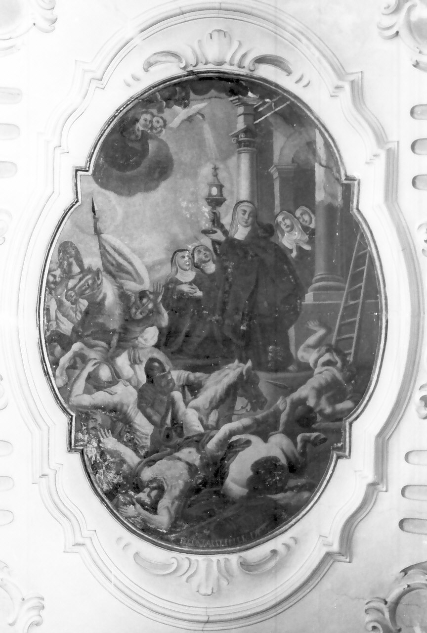 Santa Chiara respinge i saraceni con l'ostensorio (dipinto) di Costantini Pietro (sec. XVIII)