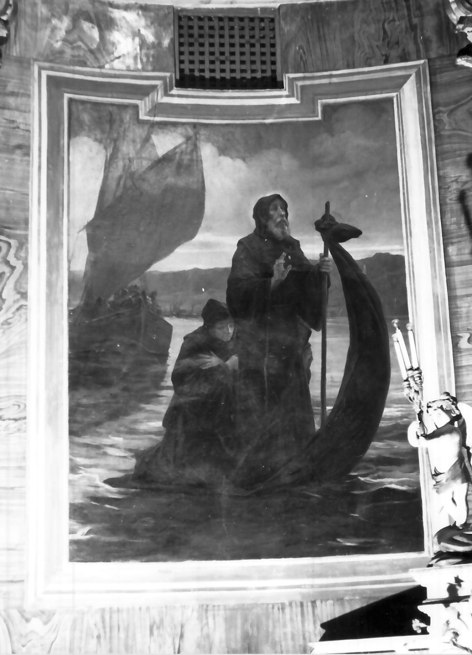 San Francesco di Paola attraversa lo stretto di Messina sul suo mantello (dipinto, opera isolata) - ambito cosentino (sec. XIX)