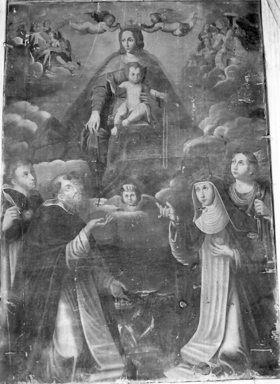 Madonna del Rosario con San Domenico, Santa Caterina da Siena e Santi domenicani (dipinto, opera isolata) - bottega calabrese (prima metà sec. XVII)