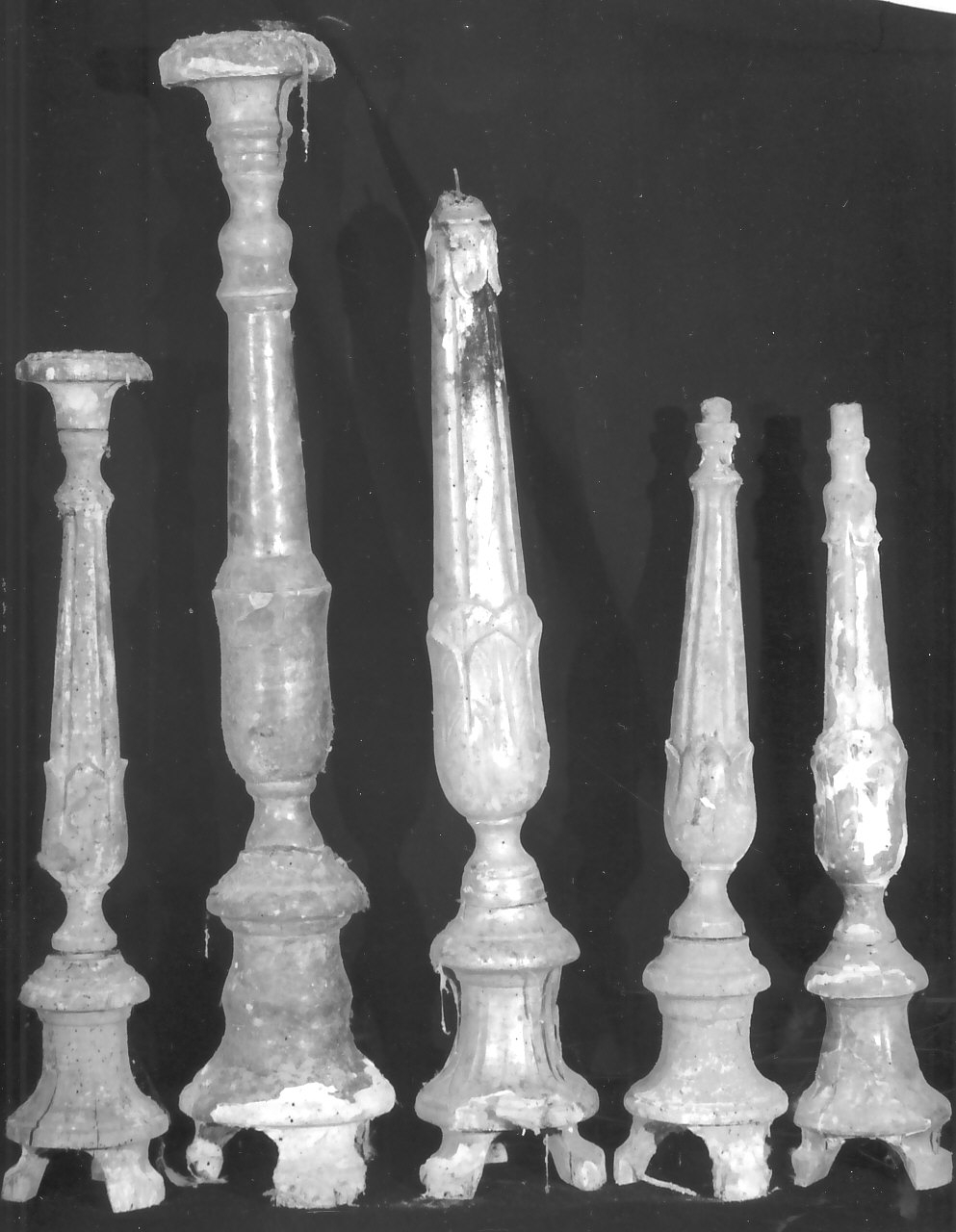 candelabro, serie - bottega calabrese (fine/inizio secc. XVIII/ XIX)