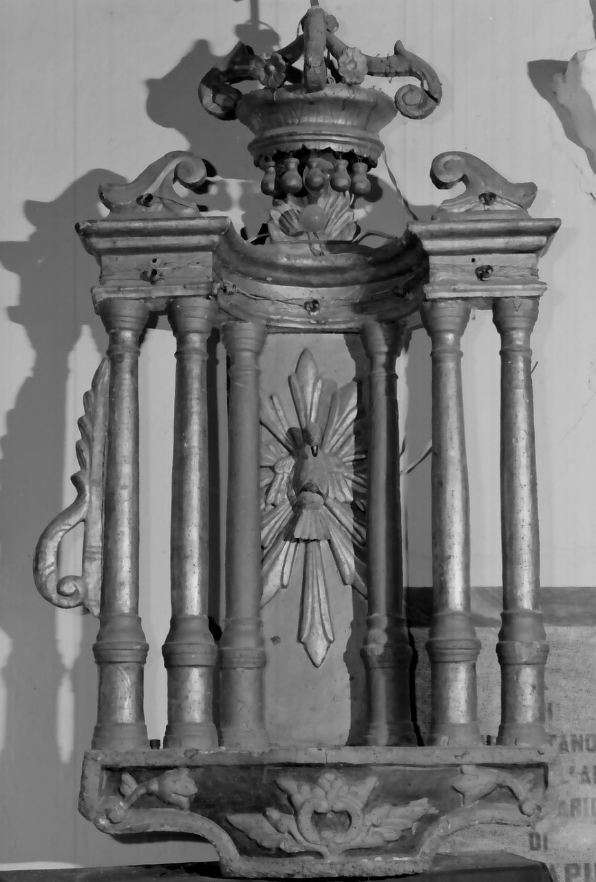 tronetto per esposizione eucaristica - a tempietto, opera isolata - bottega calabrese (fine/inizio secc. XVIII/ XIX)