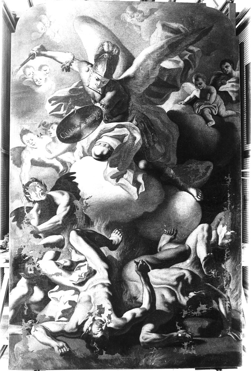 San Michele Arcangelo combatte Satana (dipinto, opera isolata) di Giaquinto Corrado (scuola) (metà sec. XVIII)