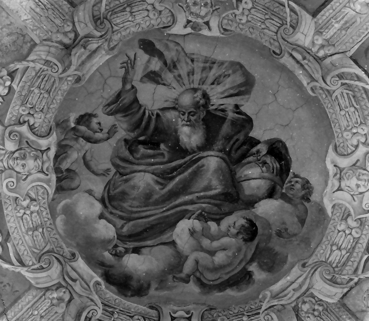 Dio Padre adorato dagli angeli (dipinto, complesso decorativo) di Colimodio Giovanni Battista (sec. XVII)