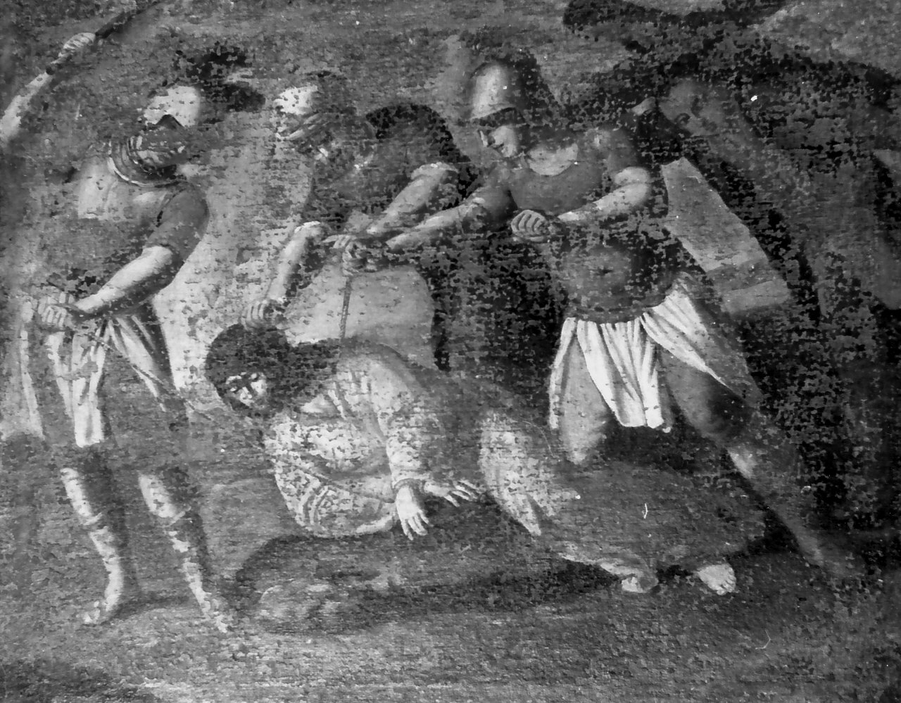 stazione VII: Gesù cade sotto la croce la seconda volta (dipinto) di Santanna Cristoforo (sec. XVIII)