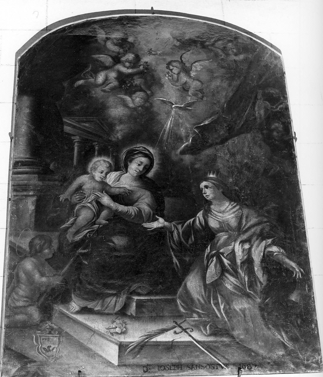 Madonna con Bambino tra S. Caterina d'Alessandria e S. Giovannino, Madonna con Bambino e Santi (dipinto, opera isolata) - ambito Italia meridionale (sec. XVII)
