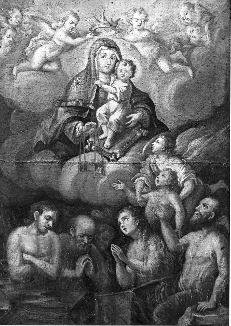 Madonna del Carmelo intercede per le anime del purgatorio (dipinto, opera isolata) - ambito Italia meridionale (sec. XVII)