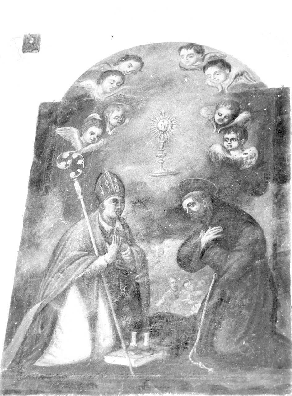 Adorazione dell'Eucaristia di San Gennaro e San Franceso d'Assisi, Santi (dipinto, opera isolata) - ambito Italia meridionale (metà sec. XVIII)
