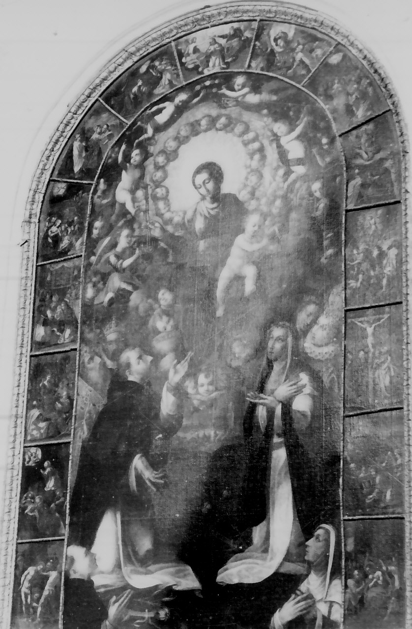 Madonna del Rosario con Santi domenicani e misteri del rosario (dipinto, opera isolata) - ambito Italia meridionale (prima metà sec. XVII)