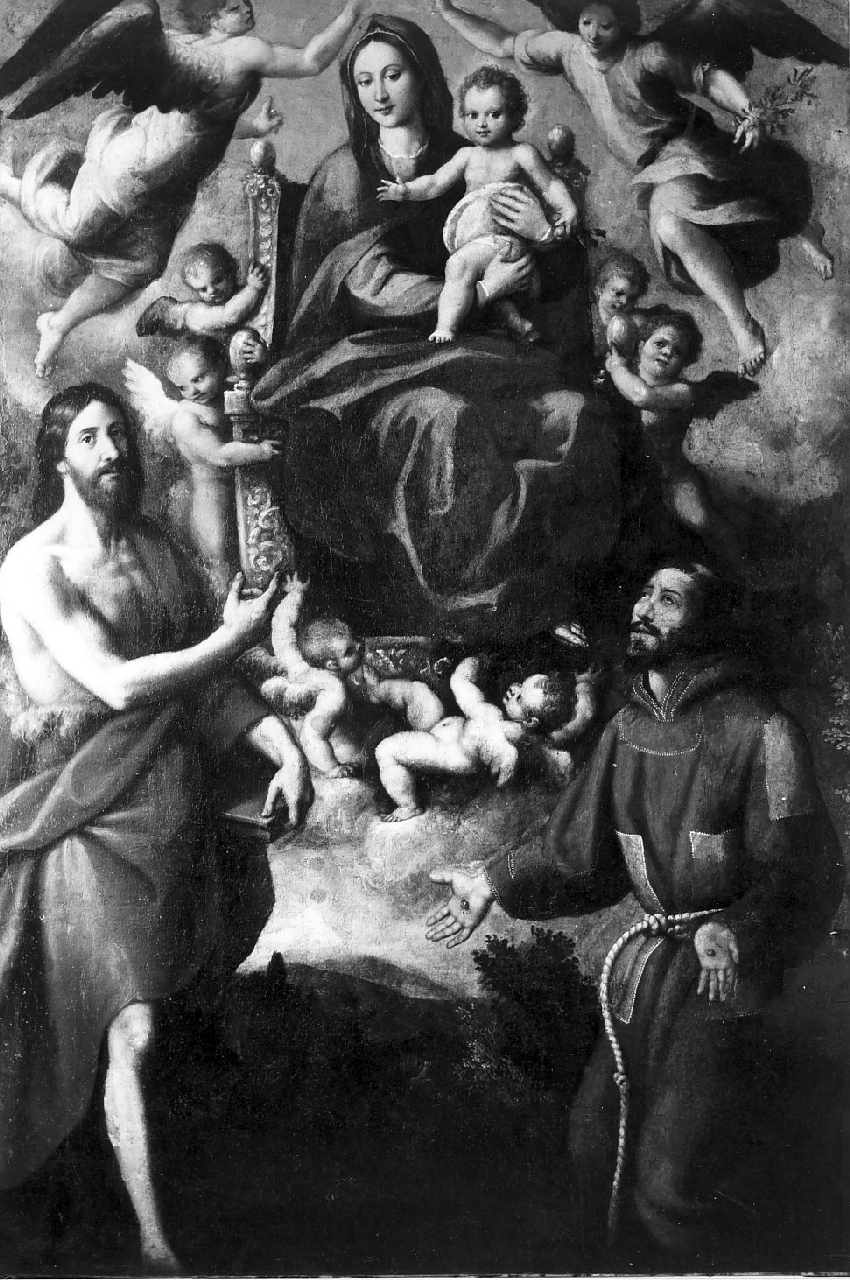 Madonna della Grazia, Madonna con Bambino in trono tra santi (dipinto, opera isolata) - ambito Italia meridionale (sec. XVI)