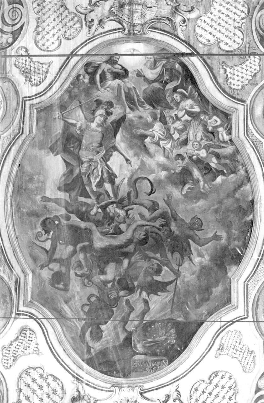 San Michele Arcangelo scaccia gli angeli ribelli dal paradiso (dipinto) di Santanna Cristoforo (sec. XVIII)