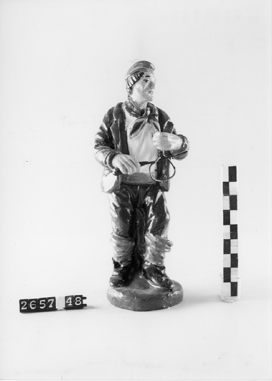 Uomo che suona il triangolo (statuetta da presepe, religiosità popolare) - bottega del ceramista (1968 ca)