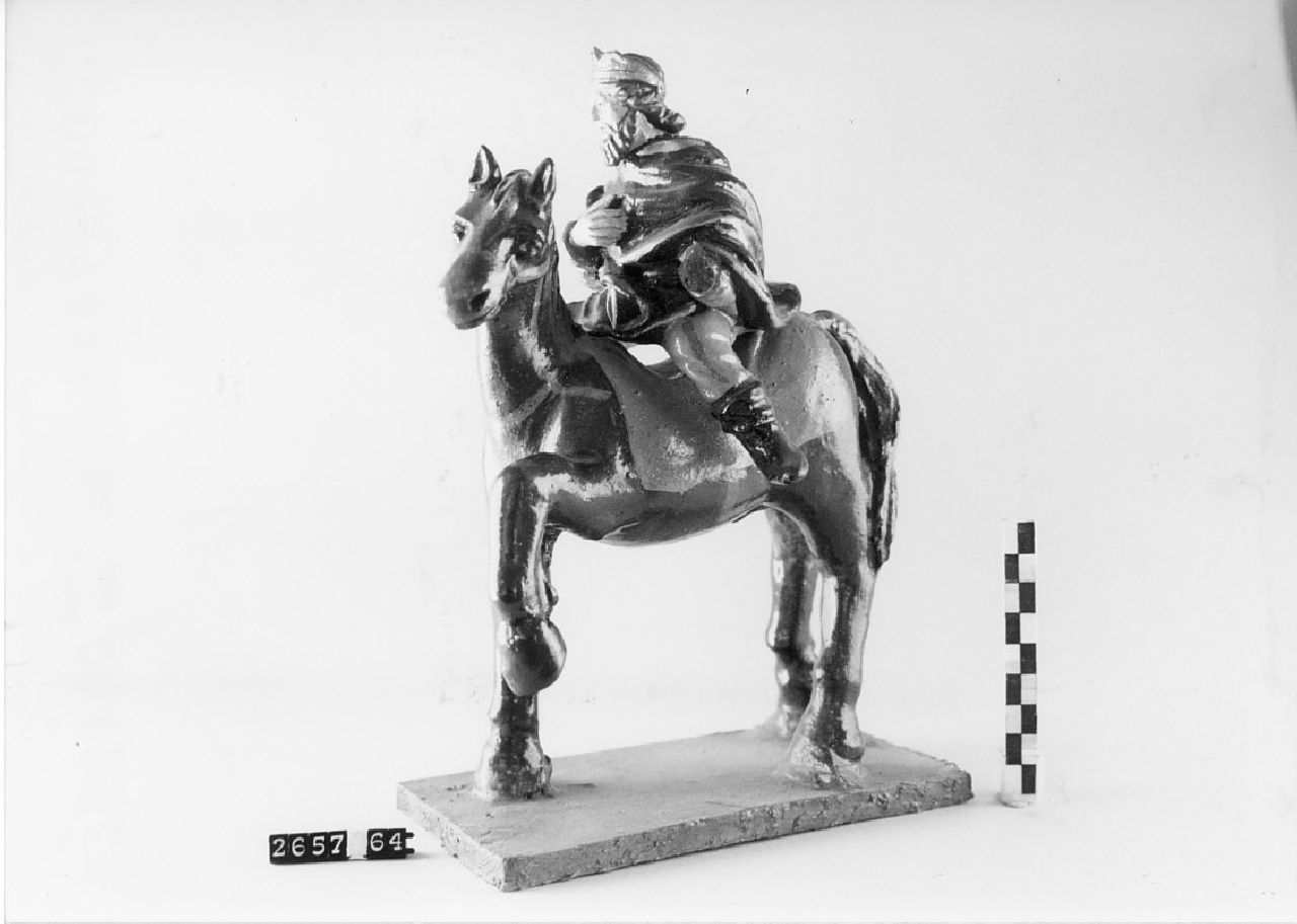 Re Magio a cavallo (statuetta da presepe, religiosità popolare) - bottega del ceramista (1968 ca)