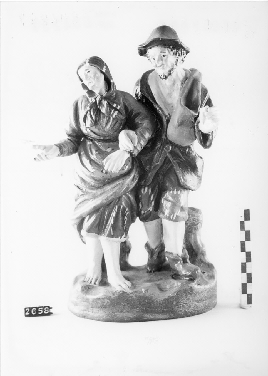 Coppia di vecchi (statuetta da presepe, religiosità popolare) - bottega del ceramista (sec. XX terzo quarto)