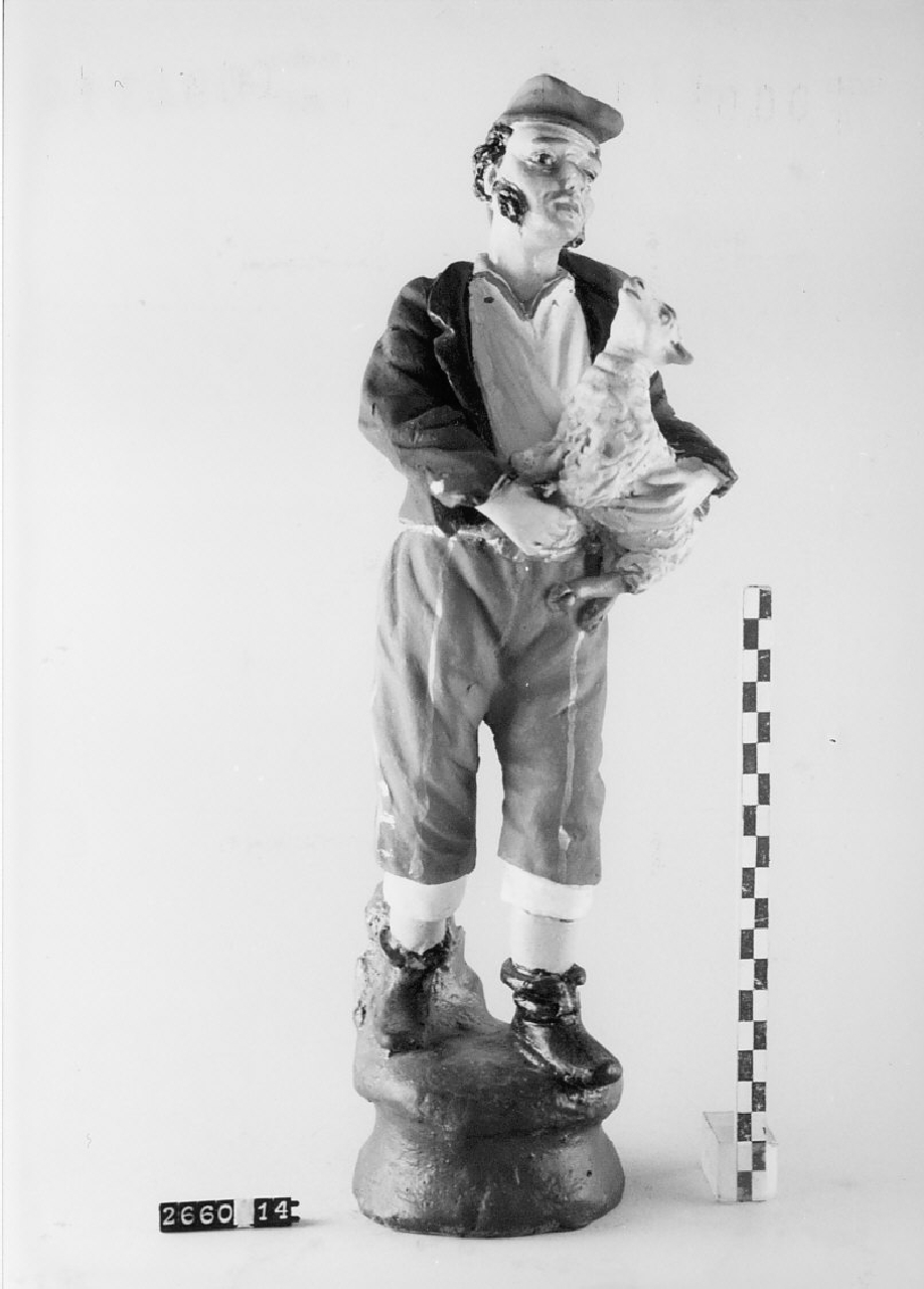 Pastore con capretto (statuetta da presepe, religiosità popolare) - bottega del ceramista (1968 ca)