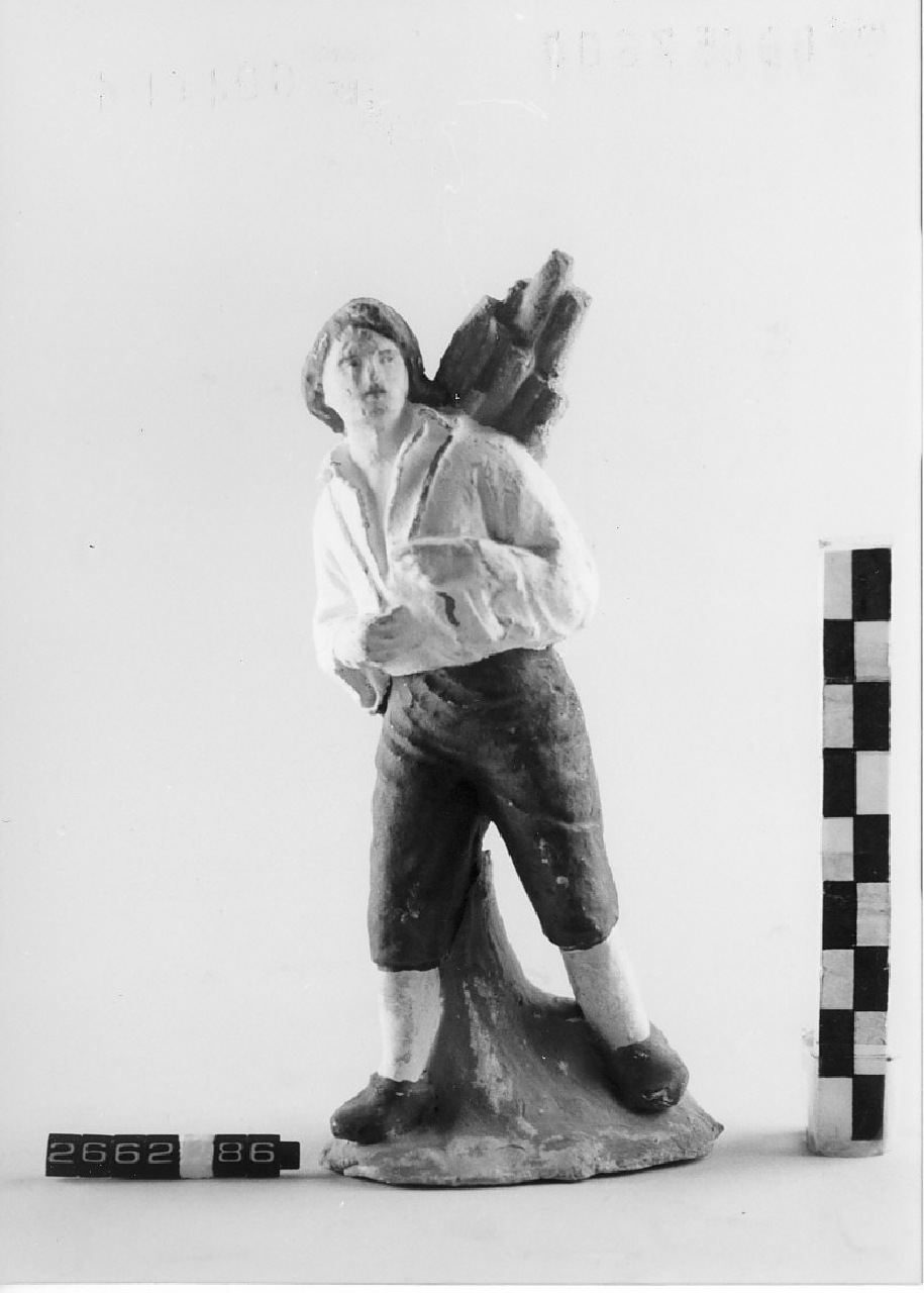 Uomo con fascio di legna (statuetta da presepe, religiosità popolare) - ambito di Antonio Rotondo (1915 ca)