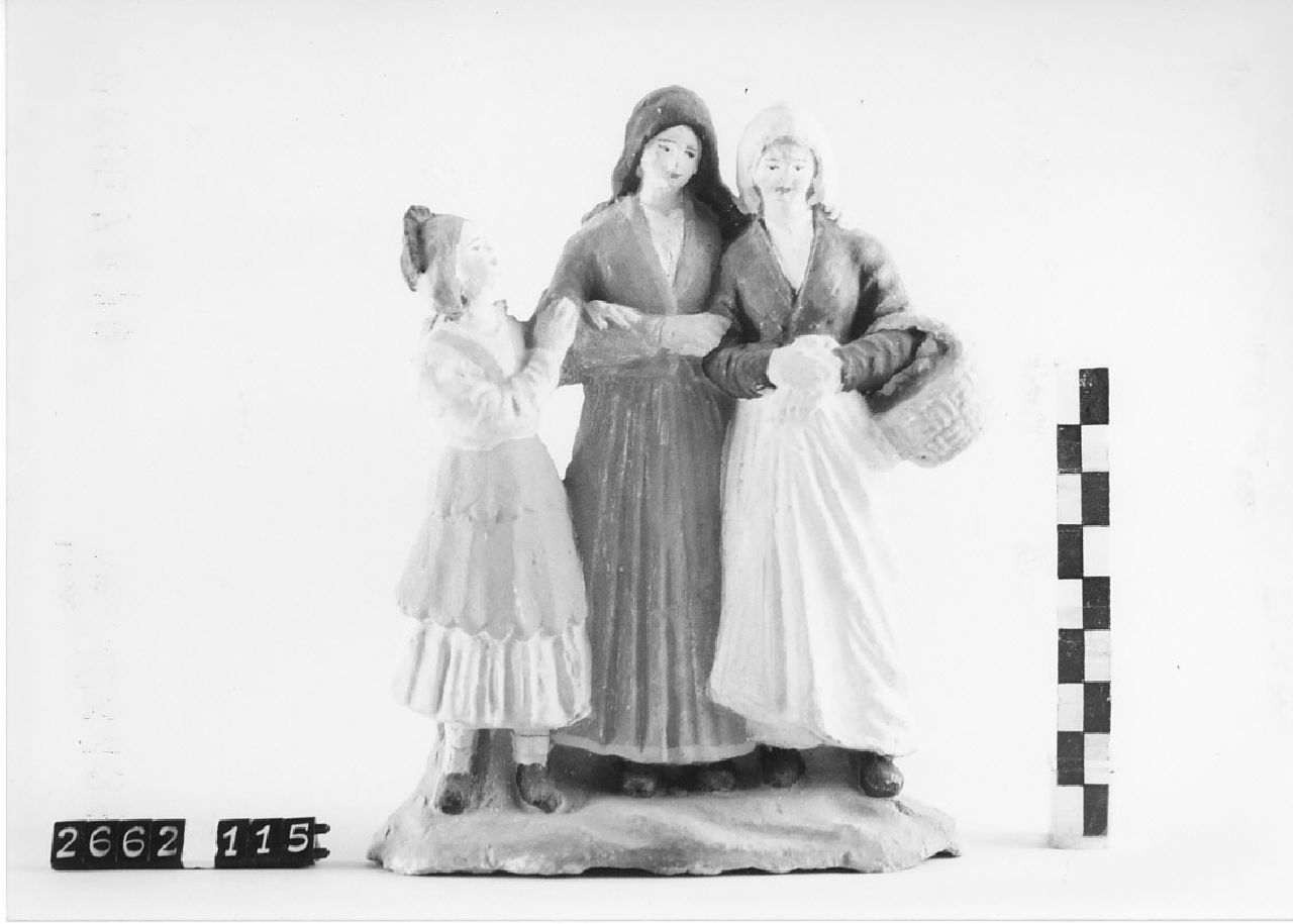 Due donne e una bambina (statuetta da presepe, religiosità popolare) - ambito di Antonio Rotondo (1915 ca)