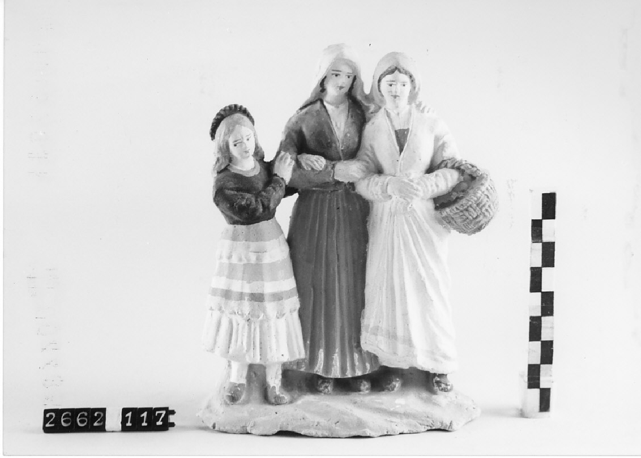 Due donne e una bambina (statuetta da presepe, religiosità popolare) - ambito di Antonio Rotondo (1915 ca)