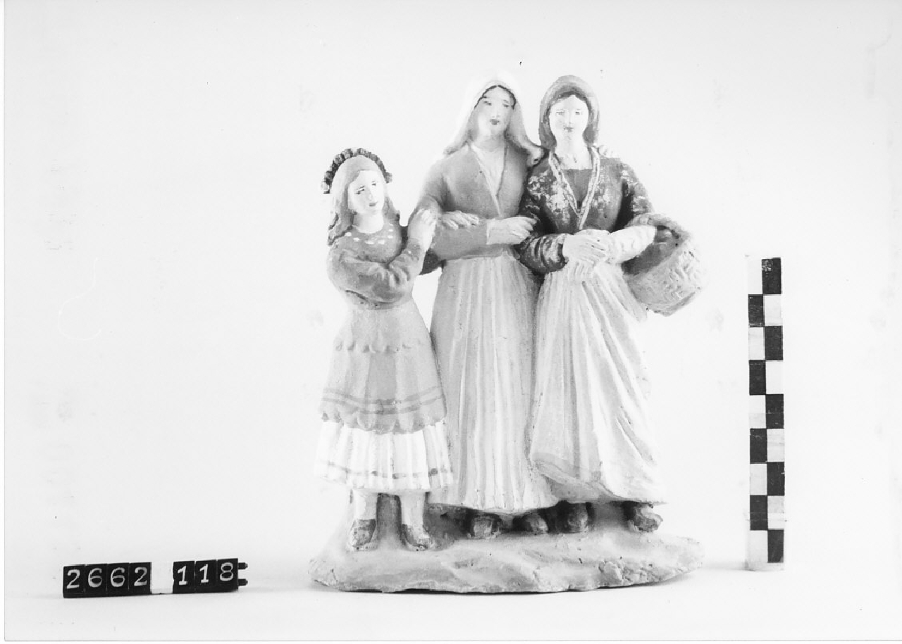 Due donne e una bambina (statuetta da presepe, religiosità popolare) - ambito di Antonio Rotondo (1915 ca)