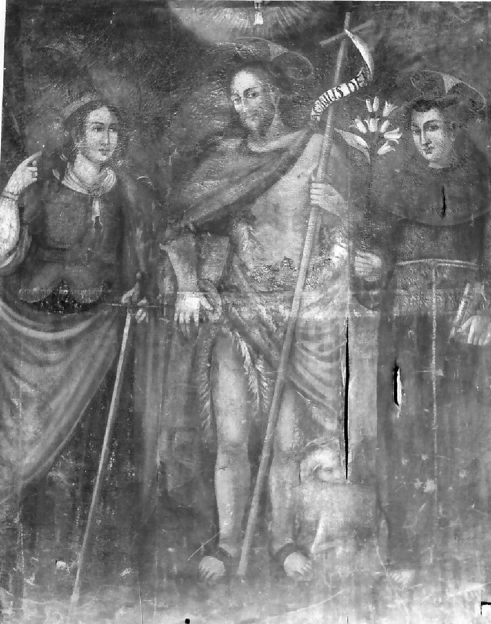 San Govanni Battista tra Santa Caterina d'Alessandria e Sant'Antonio da Padova (dipinto) - ambito Italia meridionale (prima metà sec. XVII)