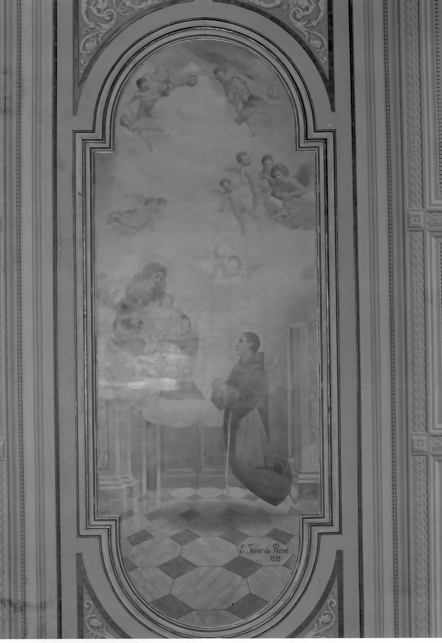 frate umile in preghiera davanti alla Madonna (dipinto, opera isolata) di Iuso Emilio (sec. XX)
