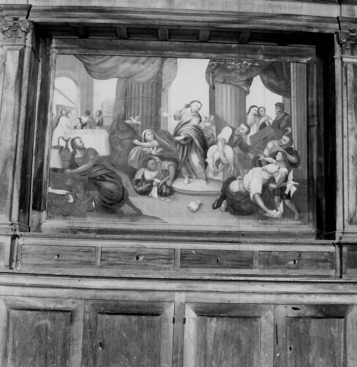 Cristo caccia i mercanti dal tempio (dipinto, opera isolata) di Basile Vincenzo (sec. XIX)