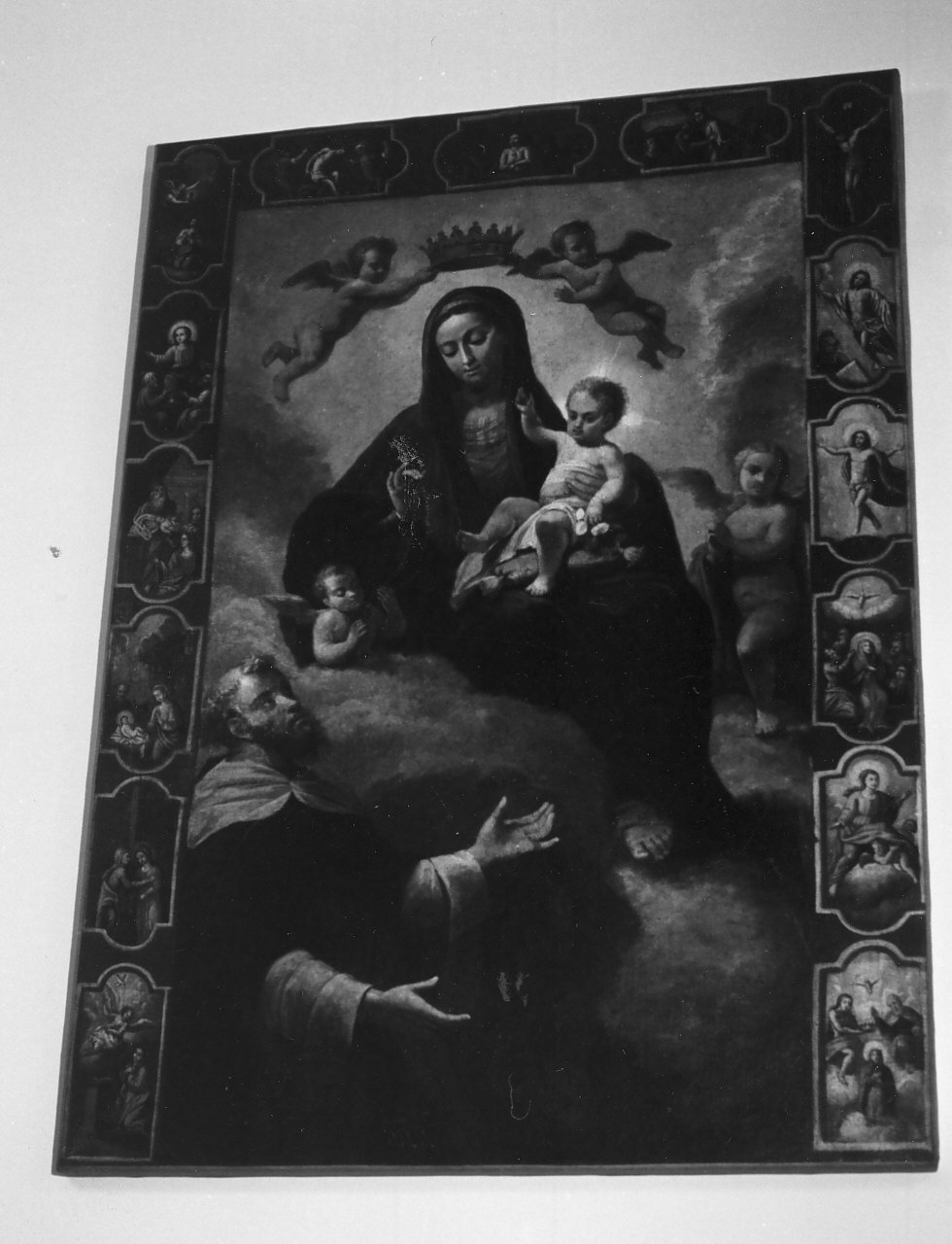 Madonna del Rosario con Santi domenicani e misteri del rosario (dipinto, opera isolata) - bottega Italia meridionale (seconda metà sec. XIX)