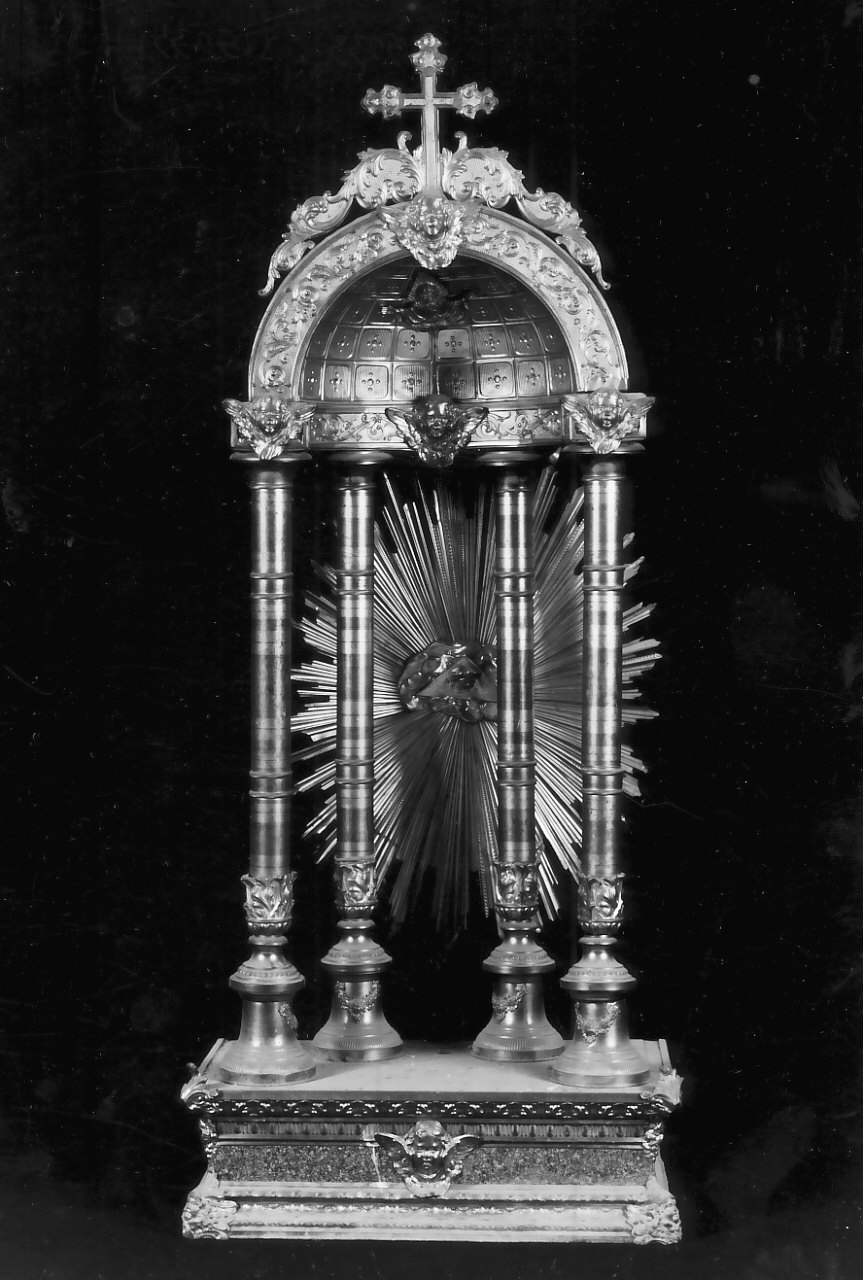 tronetto per esposizione eucaristica - a tempietto, opera isolata - bottega Italia meridionale (fine/inizio secc. XIX/ XX)