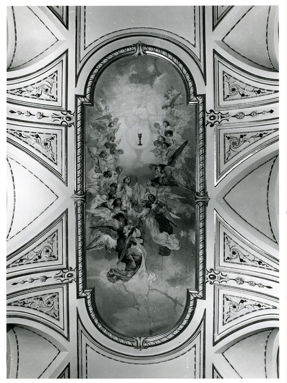 angeli adoranti il calice eucaristico (dipinto) - ambito napoletano (ultimo quarto sec. XIX)