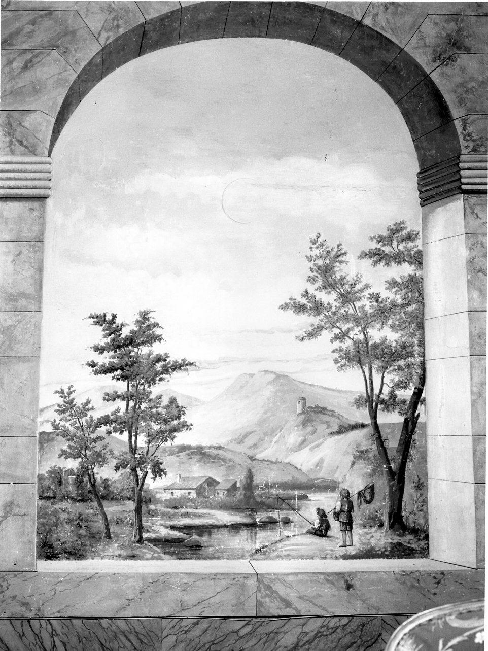 finte architetture con paesaggio (dipinto) - ambito campano (prima metà sec. XIX)