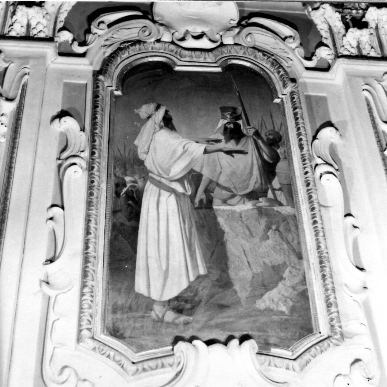 Melchisedec offre il pane e il vino nel calice (dipinto) di Morelli Domenico (sec. XIX)