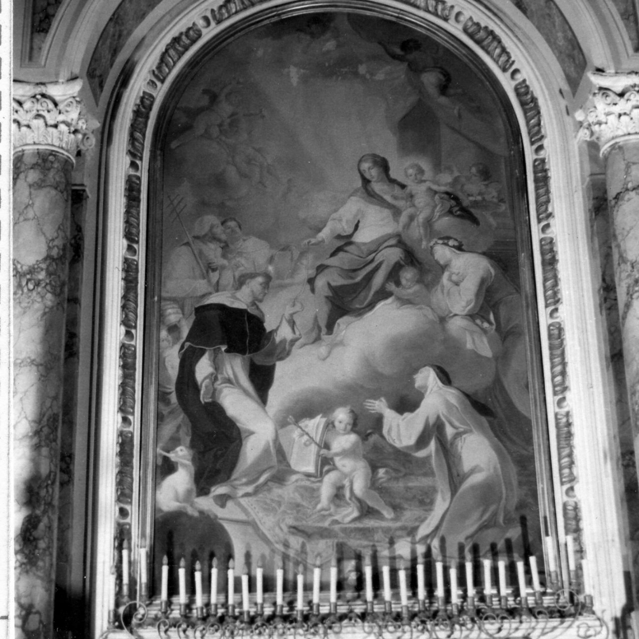 Madonna del Rosario con San Domenico e Santa Caterina da Siena (dipinto) di Diano Giacinto detto Pozzolano (sec. XIX)