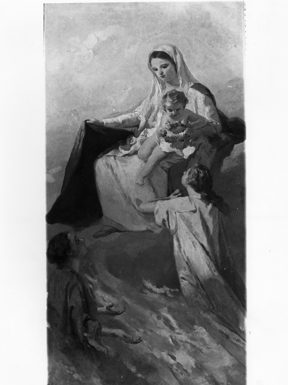 Madonna con Bambino e devoti (dipinto) - ambito napoletano (sec. XX)