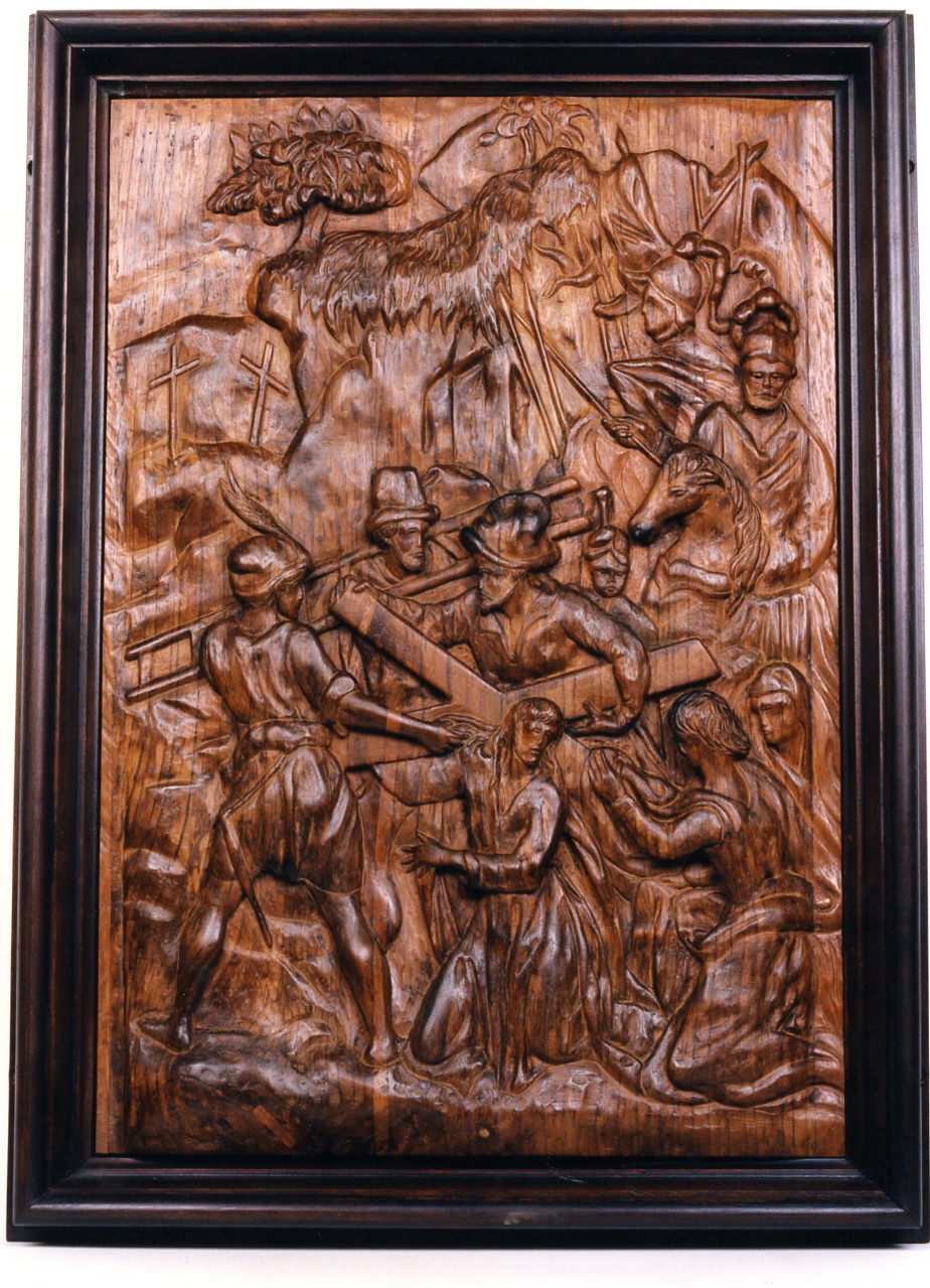Cristo cade sotto la croce (formella, elemento d'insieme) - bottega napoletana (seconda metà sec. XVI)