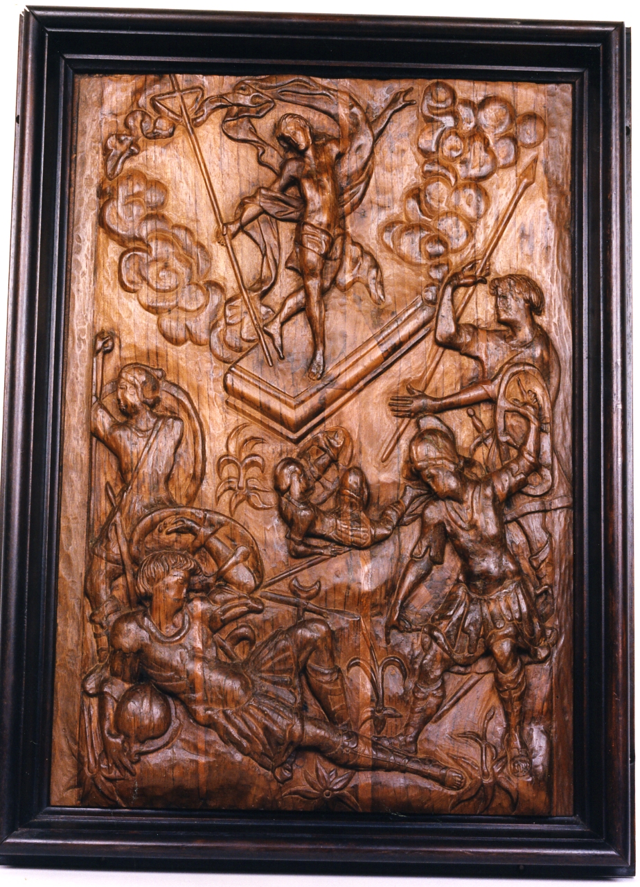 Cristo risorto (formella, elemento d'insieme) - bottega napoletana (seconda metà sec. XVI)