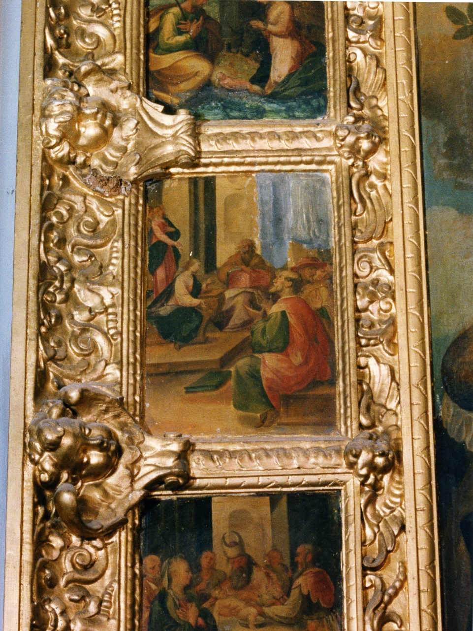 disputa di Gesù con i dottori nel tempio (formella, elemento d'insieme) di Imparato Girolamo (sec. XVI)