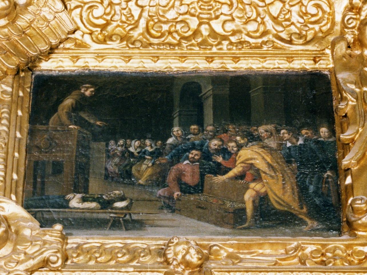 predica di Sant'Antonio da Padova ai confratelli (scomparto di polittico, elemento d'insieme) - ambito napoletano (metà sec. XIX)