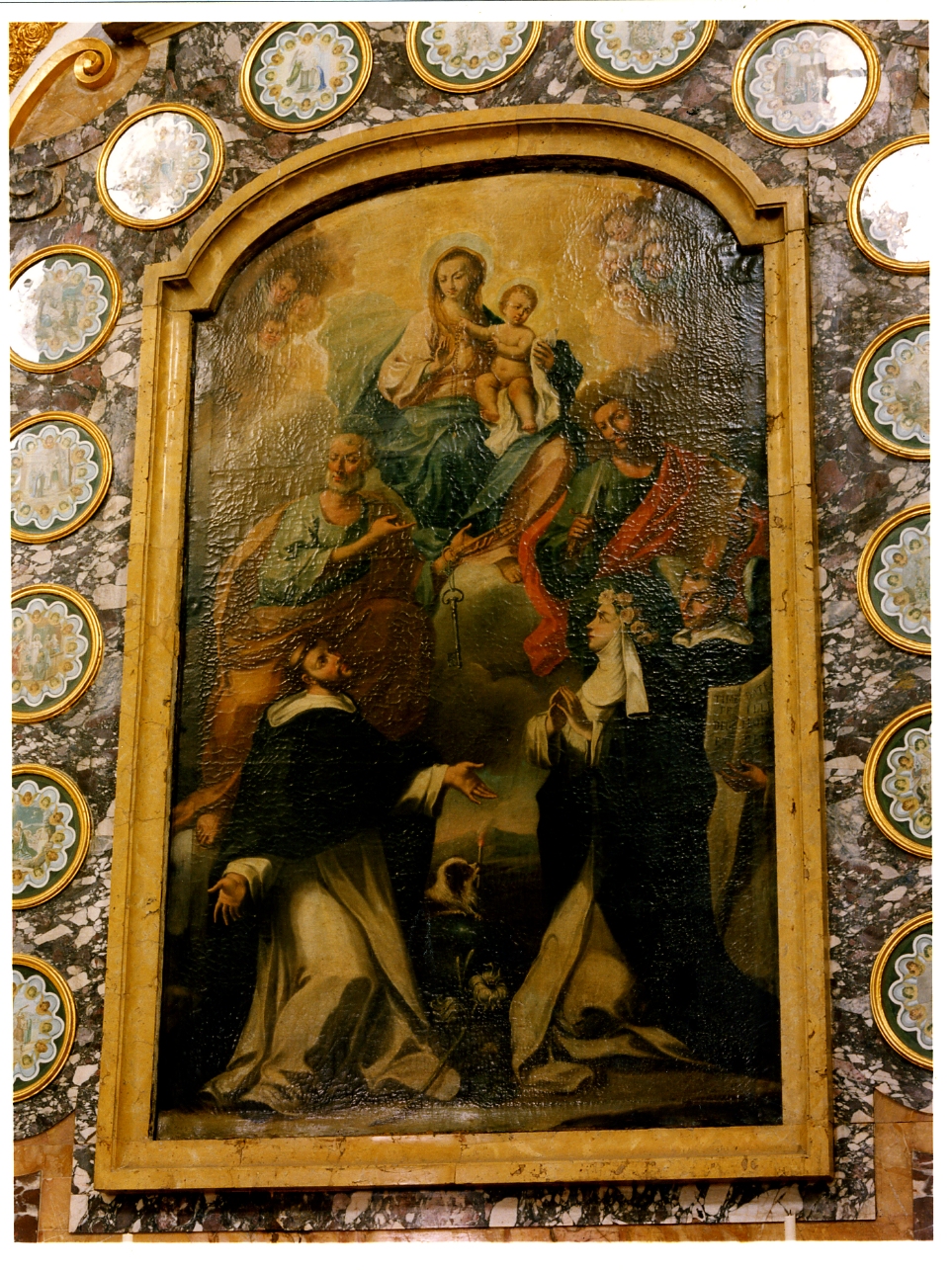 Madonna del Rosario con San Domenico e Santa Caterina da Siena (dipinto) - ambito napoletano (sec. XVIII)