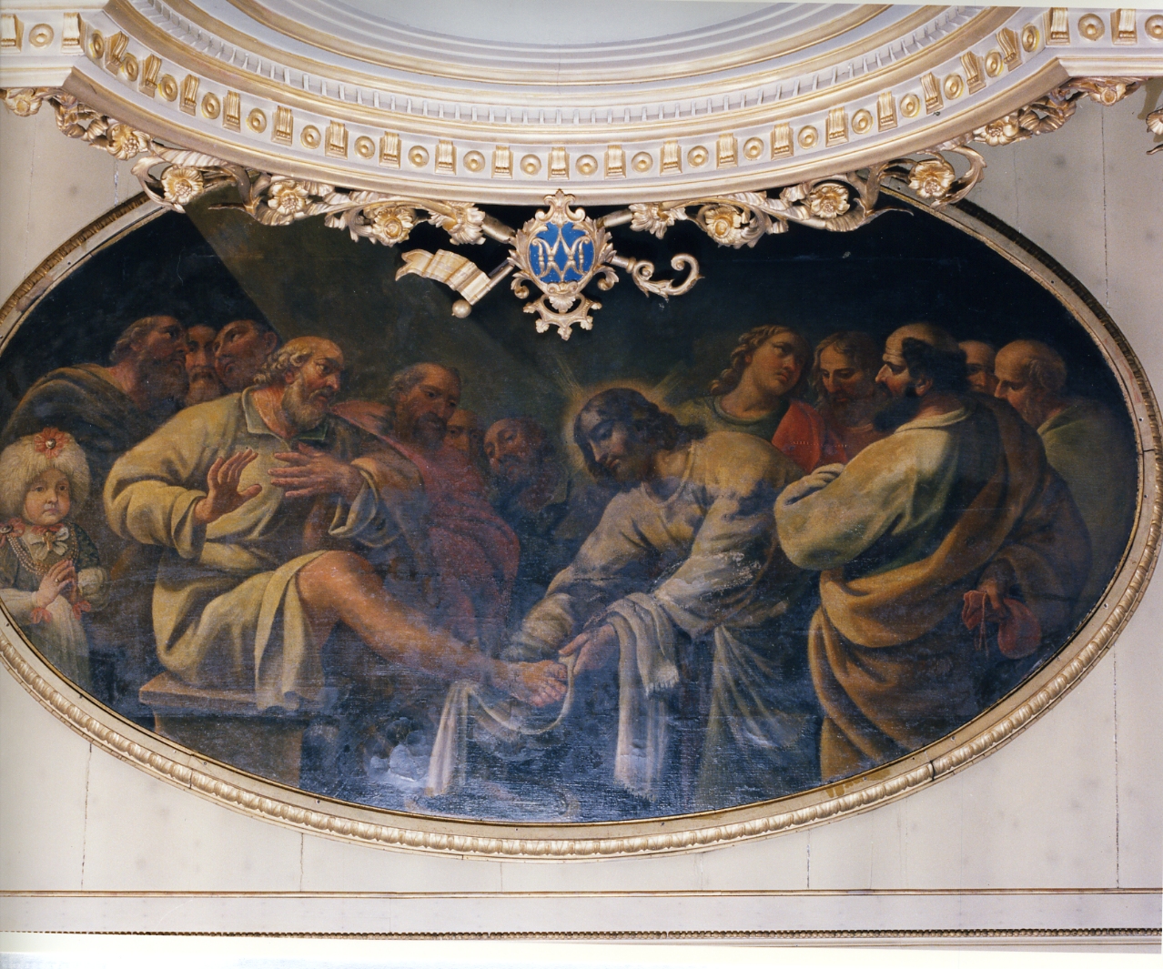 Cristo lava i piedi degli apostoli (dipinto, elemento d'insieme) di Castellano Giuseppe (sec. XVII)