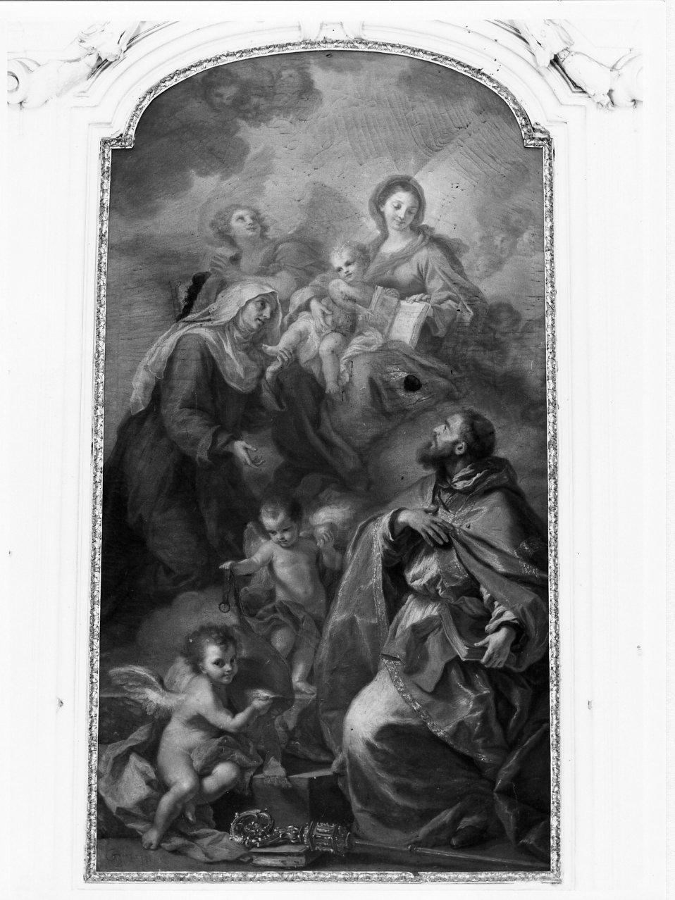Madonna con Bambino tra angeli e Santi (dipinto) di Bonito Giuseppe (terzo quarto sec. XVIII)