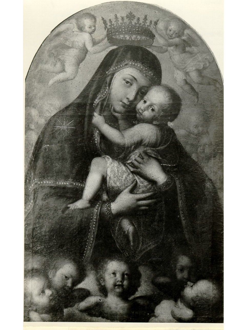 MADONNA DEL CARMINE CON BAMBINO (DIPINTO) - AMBITO NAPOLETANO (Seconda metà sec. XVII)