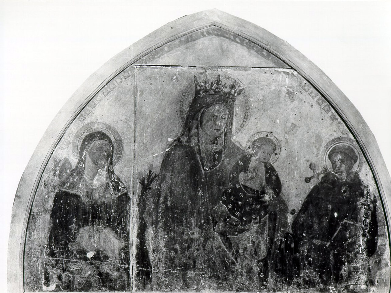 Madonna con Bambino tra san Francesco d'Assisi e Santa Chiara (dipinto) di Maestro delle Tempere Francescane (sec. XIV)