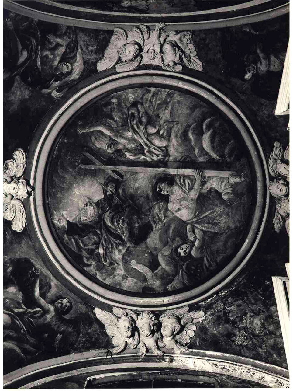 DIO PADRE E ANGELI CON LA CROCE (DIPINTO, ELEMENTO D'INSIEME) - AMBITO NAPOLETANO (Seconda metà sec. XVII)