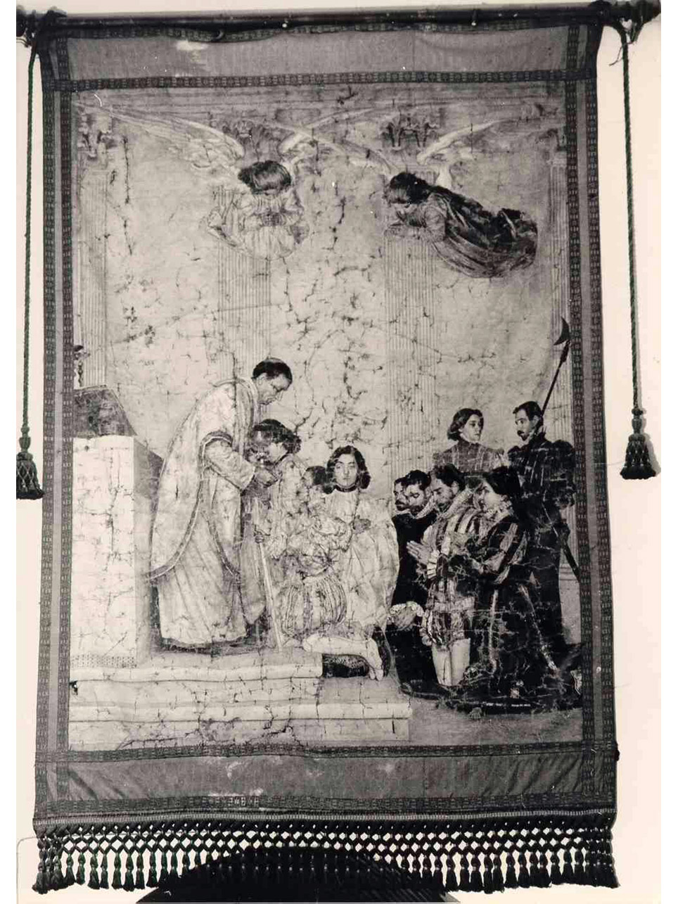 SAN LUIGI GONZAGA RICEVE LA COMUNIONE (STENDARDO PROCESSIONALE) - manifattura napoletana, AMBITO NAPOLETANO (ULTIMO QUARTO sec. XIX)