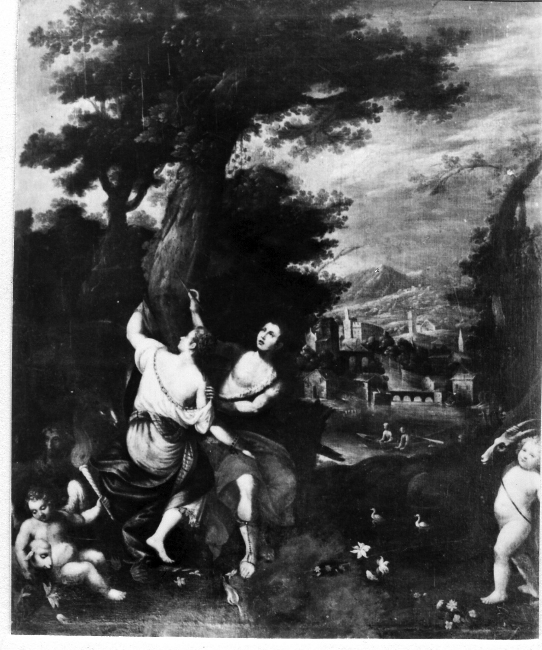 paesaggio con Angelica e Medoro (dipinto) di Bril Paul (primo quarto sec. XVII)